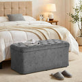 ONBRILL Storage Ottoman Bench, End of Bed Bench, 39.8 x 18.1 x 17.7 Inches Pouf Ottoman Foot Rest, Storage Benches Chest for Bedroom Entryway Living Room, Max 330 lbs, Grey