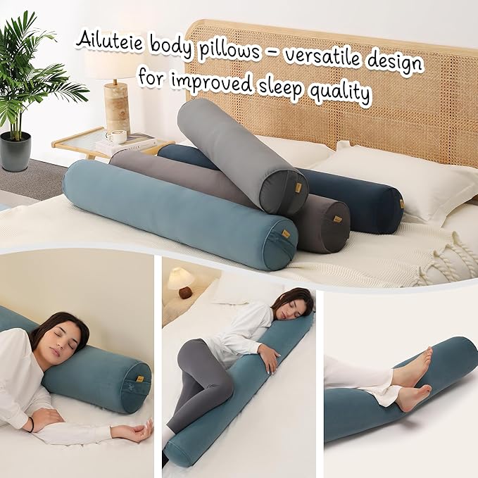 Long Round Body Pillow for Adults – Bolster Pillow for Bed, Cervical Roll Pillow, Firm Support for Sleeping,39.37 x 7.87 Inches,Slate Blue