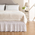 MIYE Wrap Around Ruffled Lace Bed Skirt, Elastic Dust Ruffle with Adjustable Belts, Easy to Put On, Bed Frame Cover, Machine Washable (Tassel Ruffle/White, King/Queen-15 Drop)