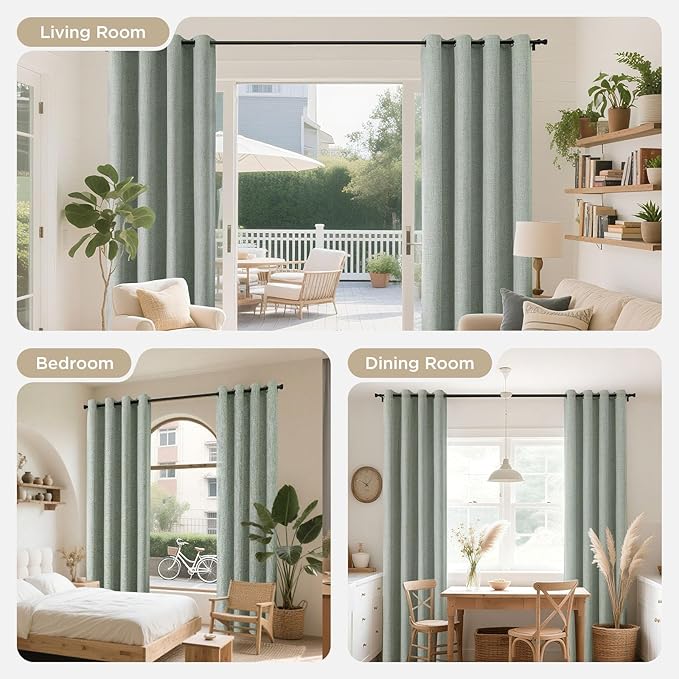 Joydeco Sage Green Blackout Curtains 108 Inches Long, Extra Long Curtains 108 Inch Length 1 Panel for Bedroom, Thermal Insulated Linen Black Out Curtains with Grommets(100x108, Sage Green)