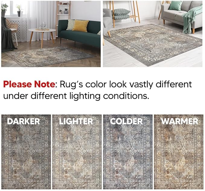 Keen Home Design 2x7 Rug - Machine Washable Runner Rug with Non-Slip Backing, Ideal for Hallway, Entryway, Kitchen, Laundry Room - Vintage, Easy Clean, Durable, Low Pile Rug - (2'6" x 7')