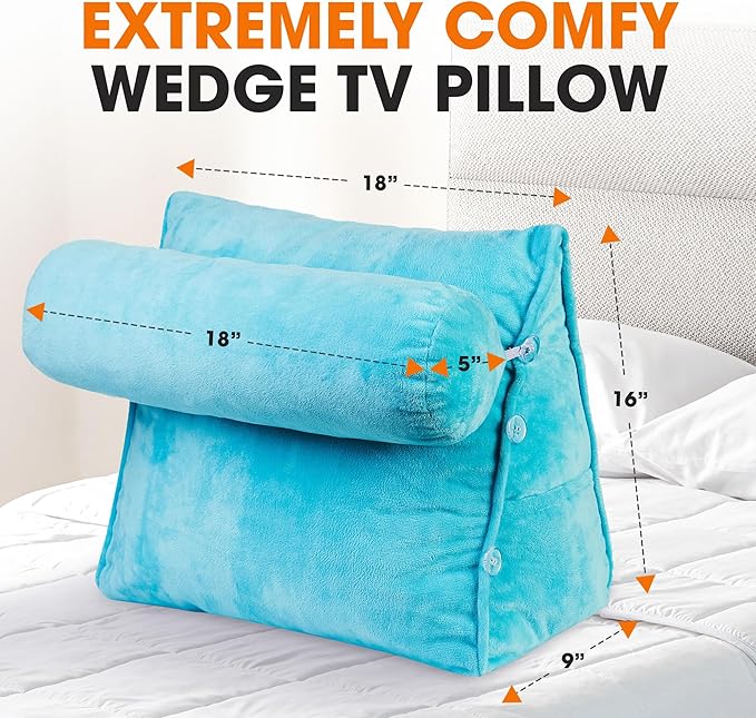 Cheer Collection Reading Wedge Pillow - Adjustable Wedge Reading Pillow with Neck Support, Hollow Fiber-Filled Backrest Pillow for Reading, Gaming, and TV Watching, Sky Blue