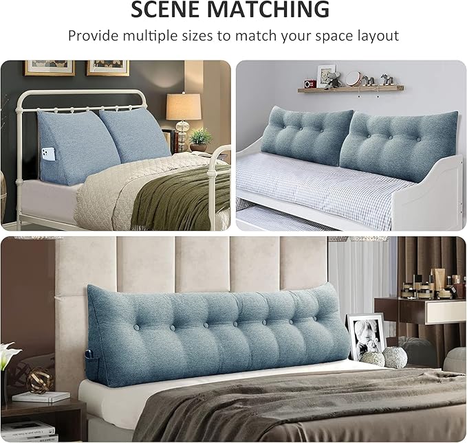 homecozy Wedge Headboard Pillow Dorm Room Reading Pillow Back Support for Sitting Up in Bed Bolster Lumbar Cushion Body Positioning Bedrest Gifts for Mom Cotton Linen 59in Gray Queen