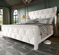 King Size Bed Frame with 56" Headboard - Velvet Upholstered Wingback Platform Bed Frame, Noise Free, Sturdy Wooden Slat Support (Cream, King)