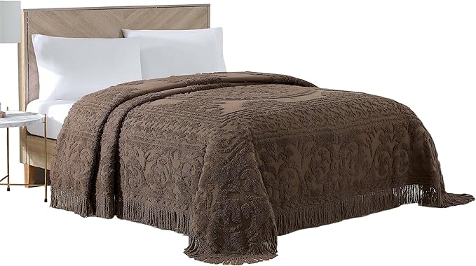 Beatrice Home Fashions Medallion Chenille Bedspread, Twin, Chocolate