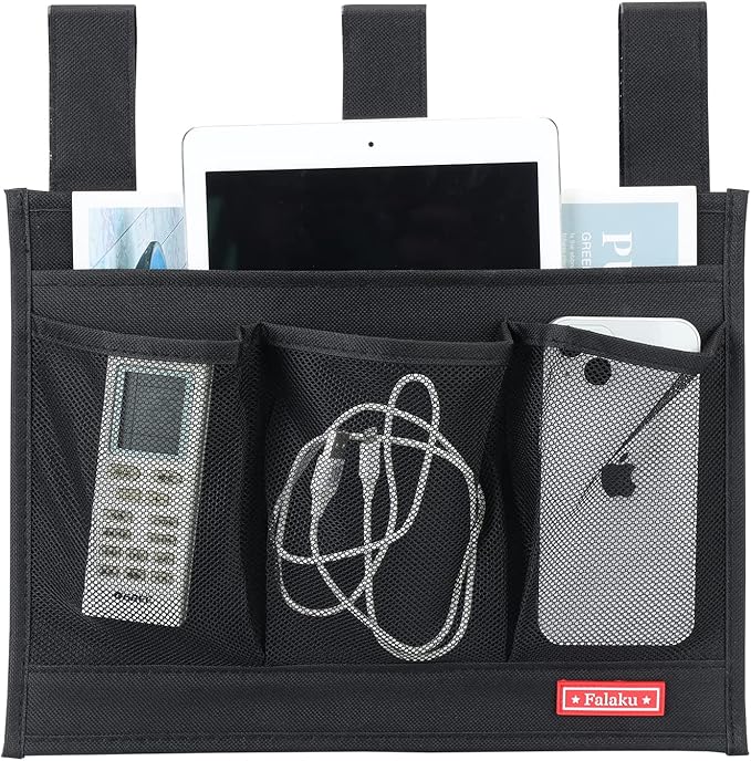 Falaku Hanging Bedside Caddy,Bedside Organizer Caddy for Bed Rails(4 Pockets-Black)