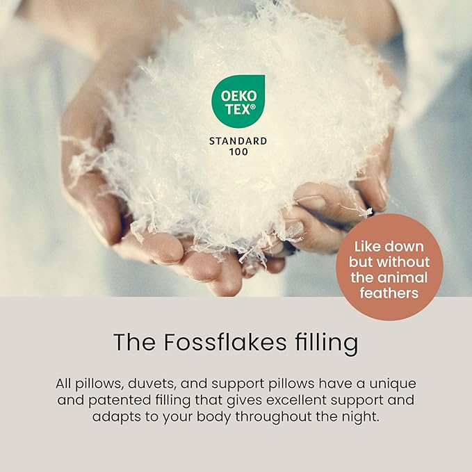FOSSFLAKES Nordic Sleep, Bed Pillow Hypoallergenic Supportive with Down Alternate, Breathable and Machine Washable, Ideal for Side and Back Sleepers (White Medium Low, Standard)