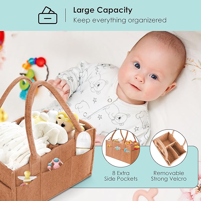 HIPHOP PANDA 2-Pack Diaper Caddy Organizer - Nursery Storage Bin & Car Organizer for Diapers, Wipes, and Baby Essentials - Dual-Color Solid Set (Caramel/Oatmeal), Regular Size