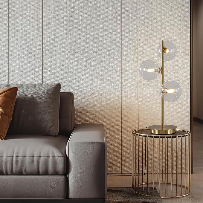 Mid Century Globe Table Lamp, Modern 3 Lights Gold Desk Lamp, Contemporary White Glass Globe Reading Lamp for Bedroom Living Room Study Room