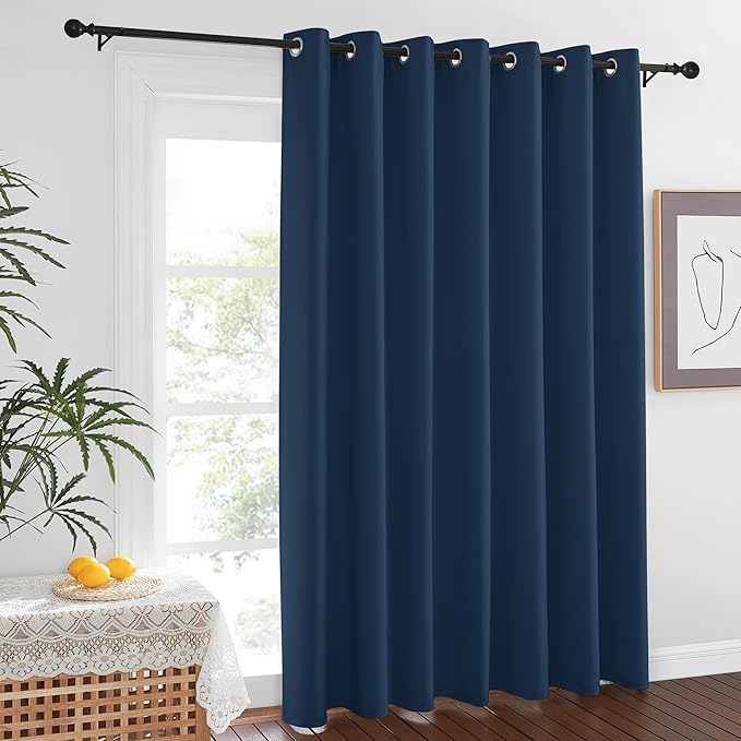 NICETOWN Vertical Blinds for Sling Glass Patio Door - Silver Grommet Top Privacy Blackout Window Curtains for Bedroom, 100 inch Extra Wide Drapes (Moroccan Blue, W100 x L84, 1 Panel)