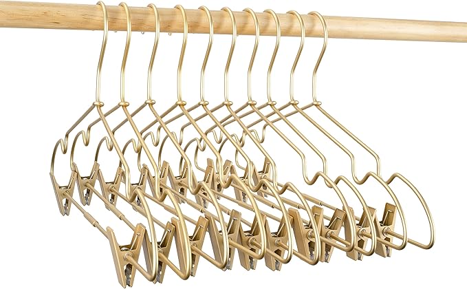 16.5" Adult Gold Metal Clips Pants Coat Clothes Hangers,30 Pack Coat Suit Closet Storage Display,Space Saving Standard Size Adult Clothing for Home Garment Clothes Shop