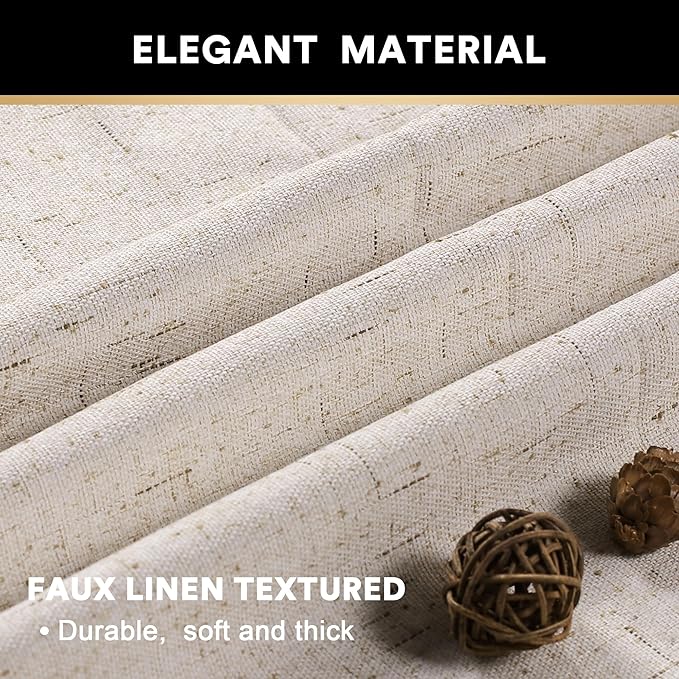 PrinceDeco Primitive Textured Linen 100% Blackout Curtains for Bedroom/Living Room Energy Saving Window Treatment Curtain Drapes, Burlap Fabric with White Thermal Insulated Liner (42 x 84in, Natural)