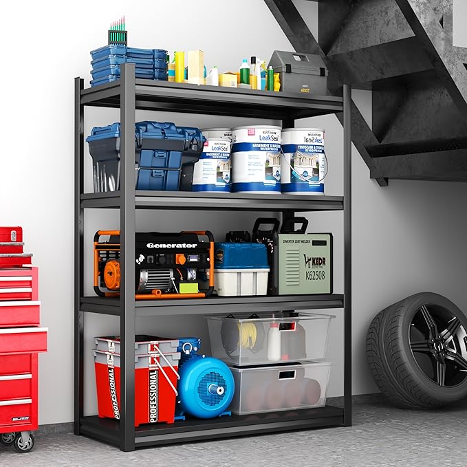 Garage Shelves,14-48''W Heavy-Duty Storage Shelves, Double-Layer Uprights, Thickened Shelves, Waterproof &Rustproof, Suitable for Indoor & Outdoor Use.