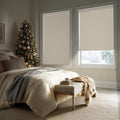 HESTIA No Drill Cordless Blackout Roller Shades Screwless Waterproof Shower Window Blinds, Auto-Retraction Easy Install Blind for Bedroom/Living Room/Kitchen, Cream Linen, 46.5" W x 54" H