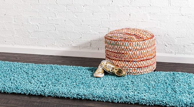 Unique Loom Solid Shag Collection Area Rug (2' 6" x 19' 8" Runner, Deep Aqua Blue)