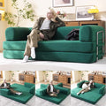 79'' Convertible Sleeper Sofa Bed, 3-in-1 Foldable Floor Couch with Corduroy Upholstery, No Assembly Loveseat, Light Brown Lounge Mattress for Living Room, Studio, Guest Room (Light Green)