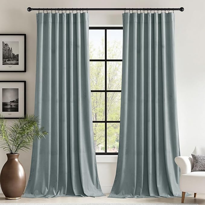 StangH Nursery Kids Stone Blue Curtains Super Soft Velvet Thermal Insulated Sliding Door Panels Thick Privacy Room Dividers for Dining Living Room/Patio, W62 x L96, 2 Panels