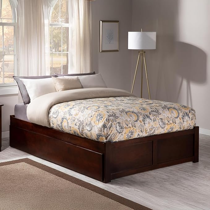 AFI Concord Queen Size Platform Bed with Footboard & Twin XL Trundle in Walnut