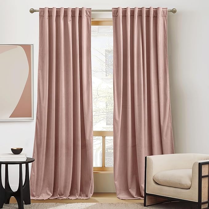 RYB HOME Velvet Closet Curtains 84 inches, Room Darkening Thermal Insulated Privacy Back Tab Drapes for Doorway Enterway, Dormitory, Dusty Pink, W42 x L84 inches, 2 Panels Set