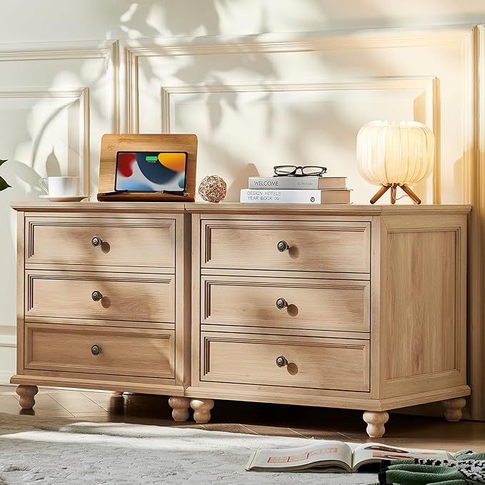 24" Wide Farmhouse Night Stand Set of 2,Large End Table with 3 Drawers & Metal Handle,Wood Dresser for Bedroom,Bed Side Table Chest of Drawers Cabinet,Natural Nightstand for Living Room,Closet