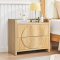 Turtle&Myrtle 24 Inch Wide Fluted Nightstands, Large Night Stand with 2 Drawers, Mid Century Modern Bedside Table End Table with Storage for Bedroom Living Room Office (Natural)