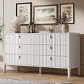 Fluted 6 Drawer Dresser for Bedroom, 55.1" Wide Modern Chest of Drawers with Solid Wood Legs, Versatile Storage Cabinet for Living Room, Office, Hallway, White