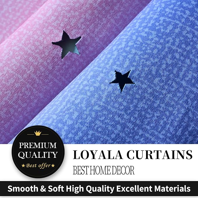 Star Curtains Blackout Curtains for Bedroom Cute Curtains Kids Curtains Rainbow Curtains, Curtains 72 Inches Long 2 Panels, Blue & Purple & Pink Curtains, 42 X 72 Inches