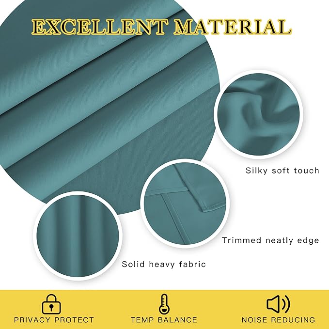 NICETOWN Sliding Door Window Treatment Blackout Patio Door Curtain Panels, Privacy Thermal Drapes for Bedroom Living Room Department with Grommet Top (Sea Teal, W66 x L110)