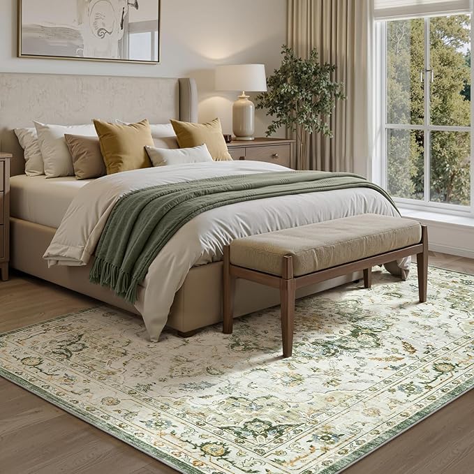 PADOOR 5X7 Area Rug,Rugs for Living Room,Soft Green Rugs for Bedroom,Machine Washable Rugs Non Slip Carpet,Rug for Dining Room Living Room Bedside Office