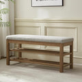 VKNOW Entryway Bench, 44.3” Upholstered Shoe Bench for Bedroom, 2-Tier Storage End of Bed Bench with Rubberwood Legs for Living Room, Hallway, Beige