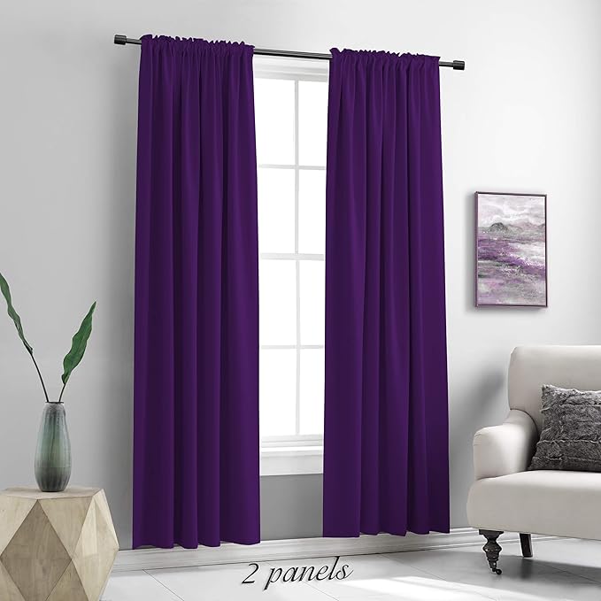 DONREN 84 Inches Long 2 Panels Blackout Curtain Panels for Bedroom - Rod Pocket Thermal Insulated Drapes for Living Room(Royal Purple,42 x 84)