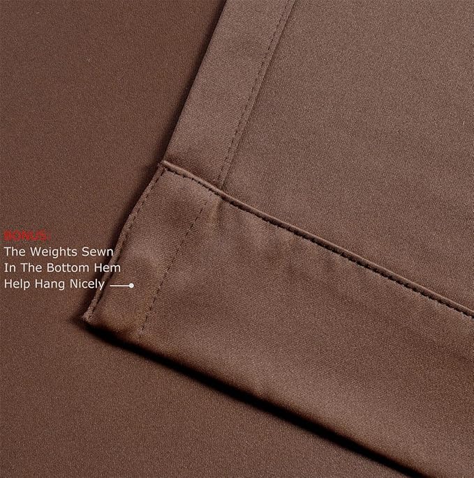 MIUCO Thermal Insulated Grommet Window Blackout Curtains Panels for Livingroom 1 Pair 52x84 Inch Chocolate, Bonus 2 Tie Backs Included