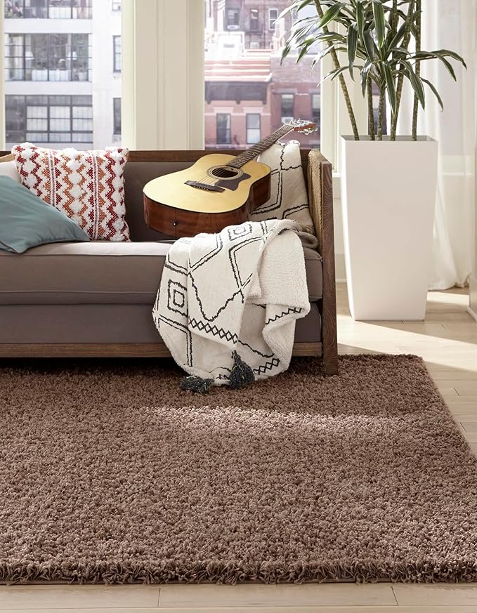 Unique Loom Solid Shag Collection Area Rug (7' 10" Square, Sandy Brown)