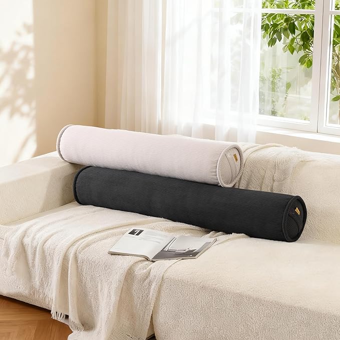 Body Pillow for Adults – Corduroy Long Round Bolster Pillow for Bed, Cuddle Pillow with Full Support for Side Sleepers & Restful Sleep,47 x 7.87 Inches,Lamp Black