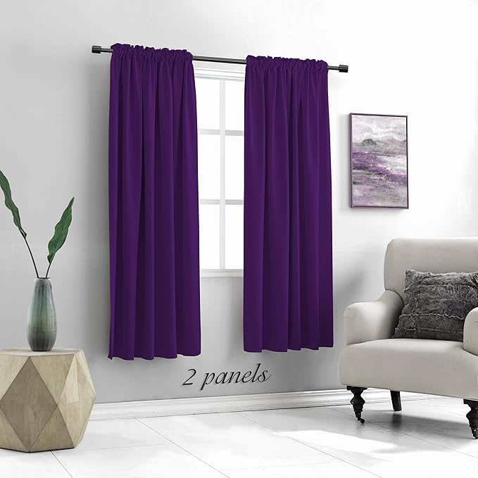DONREN 72 Inch Length Blackout Window Curtain Panels for Bedroom - Rod Pocket Blackout Solid Curtains for Dining Room(Purple,42 W x 72 L 2 Panels)