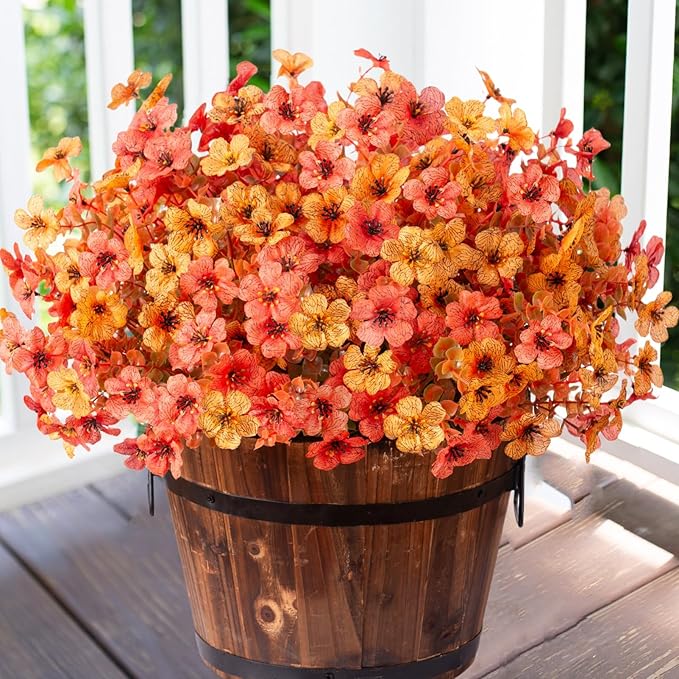 HyeFlora Artificial Fall Flowers Faux Mums for Outdoor Indoor Garden Home Decoration, Faux Flower Daisy with Eucalyptus Leaves Fake Mums Plants Greenery Boxwood Porch Patio, 12 Bundles