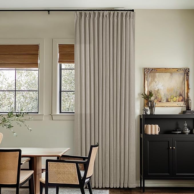 Flax Burlap 90 Inch Pinch Pleated Linen Curtains 2 Panel Set for Living Room Thick Linen Textured Drapes 90 Inches Long Pinch Pleat Drapes Semi Sheer Curtain for Dining Bedroom Office Dark Taupe