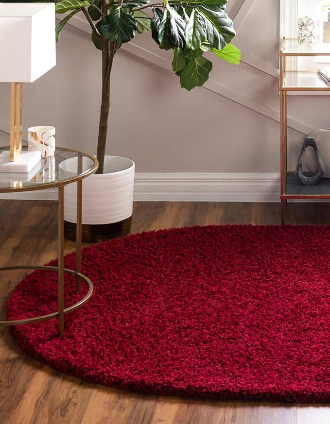 Unique Loom Solid Shag Collection Area Rug (3' 3" x 5' 3" Oval, Cherry Red)