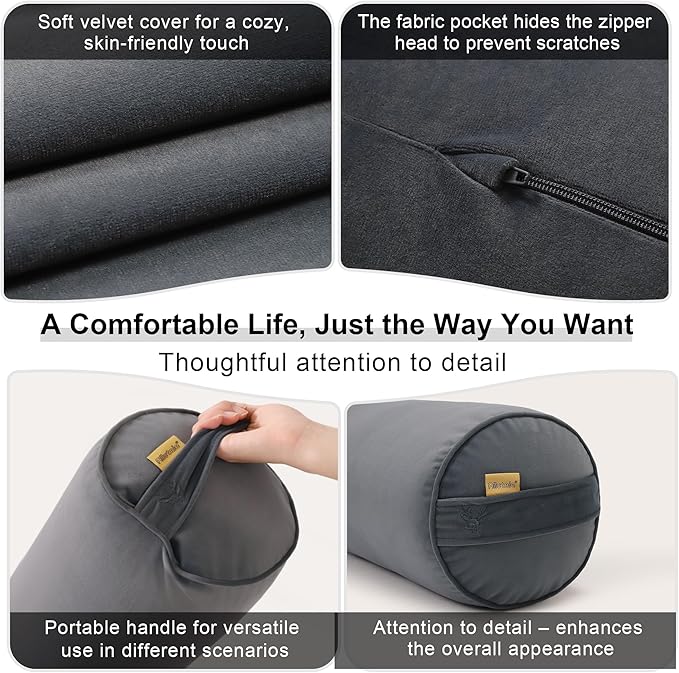 Bolster Pillow for Bed – Long Round Body Pillow for Adults, Cuddle Pillow for Sleeping, Full-Length Support,39.37 x 7.87 Inches,Charcoal Gray