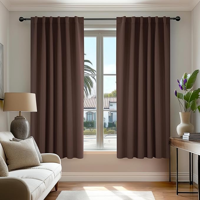 Deconovo Blackout Curtains for Kitchen Window, Back Tab and Rod Pocket Curtains, Set of 2 Panels, Room Darkening Curtains (52W x 45L Inch, Chocolate)