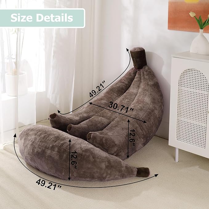 Banana Bean Bag Chair with Ottoman, Floor Sofa Bed with Footrest, Comfy Convertible Lounger for Teens & Adults, Plush Couch for Bedroom, Living Room or Dorm, M-Coffee