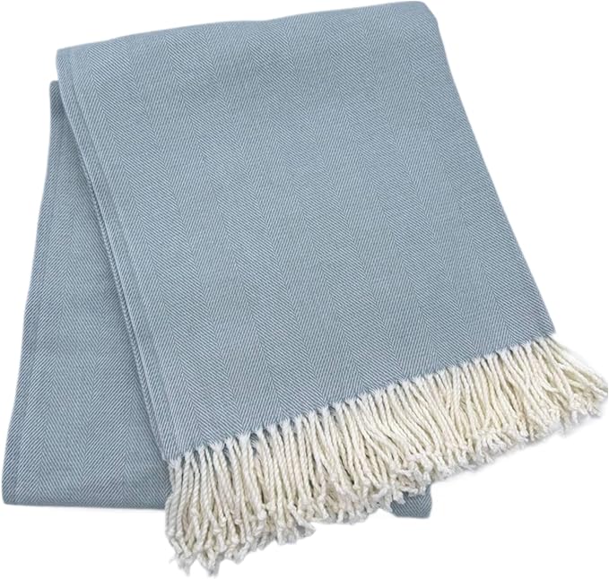 Alashan Cotton Acrylic Adirondack Herringbone Woven Throw (Aqua Haze)