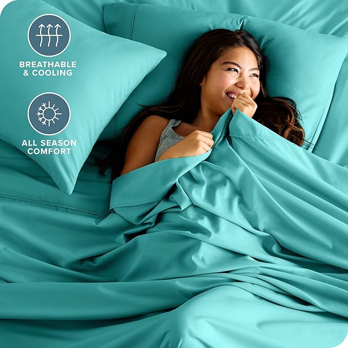 Bare Home Hotel Luxury Twin XL Sheet Set, Extra Soft - 4 Piece Set - Deep Pockets - Easy Fit - Cooling & Breathable - Wrinkle, Fade, Stain Resistant - Includes 2 Pillowcases (Twin XL, Turquoise)