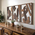 qmmp Modern Wooden Wall Sculptures - Set of 3 - Home Decor Accent - Large Wall Art for Living Room, Bedroom, Office - Easy Installation (Walnut, Large - Abstract Shapes)