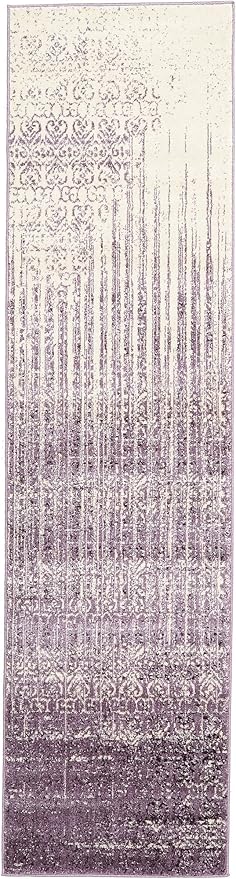 Unique Loom Del Mar Collection Area Rug - Jennifer (2' 7" x 10' Runner, Purple/ Ivory)