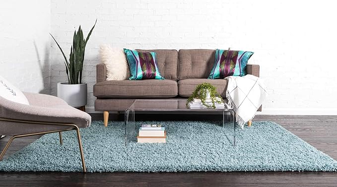 Unique Loom Solid Shag Collection Area Rug (5' 1" x 8' Rectangle, Light Slate Blue)