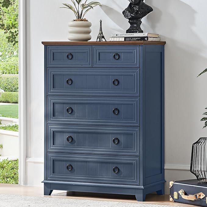 Bedroom Dresser and Nightstand Sets 4 Piece, Farmhouse 6 Drawers Dresser & 40.5" Tall Chest of Drawers,18" Nightstands with Charging Station,54" Wide Furniture Dressers for Bedroom,Living Room
