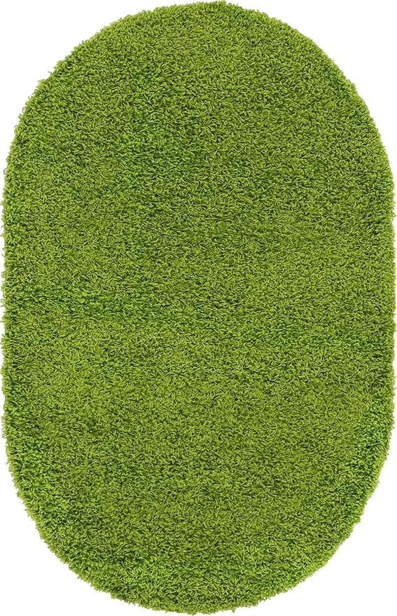 Unique Loom Solid Shag Collection Area Rug (3' 3" x 5' 3" Oval, Grass Green)
