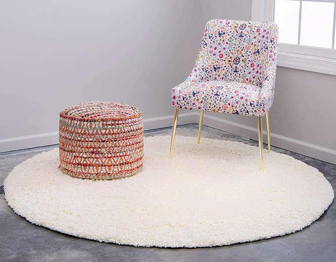 Unique Loom Solid Shag Collection Area Rug (8' Round, Pure Ivory)
