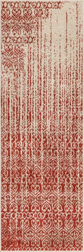 Unique Loom Del Mar Collection Area Rug - Jennifer (2' x 6' 1" Runner, Red/ Beige)